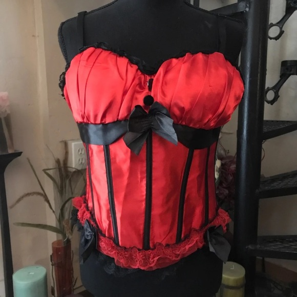 NWOT Red & Black Lace Corset Bustier Lingerie Plus Size 2X - Picture 1 of 7